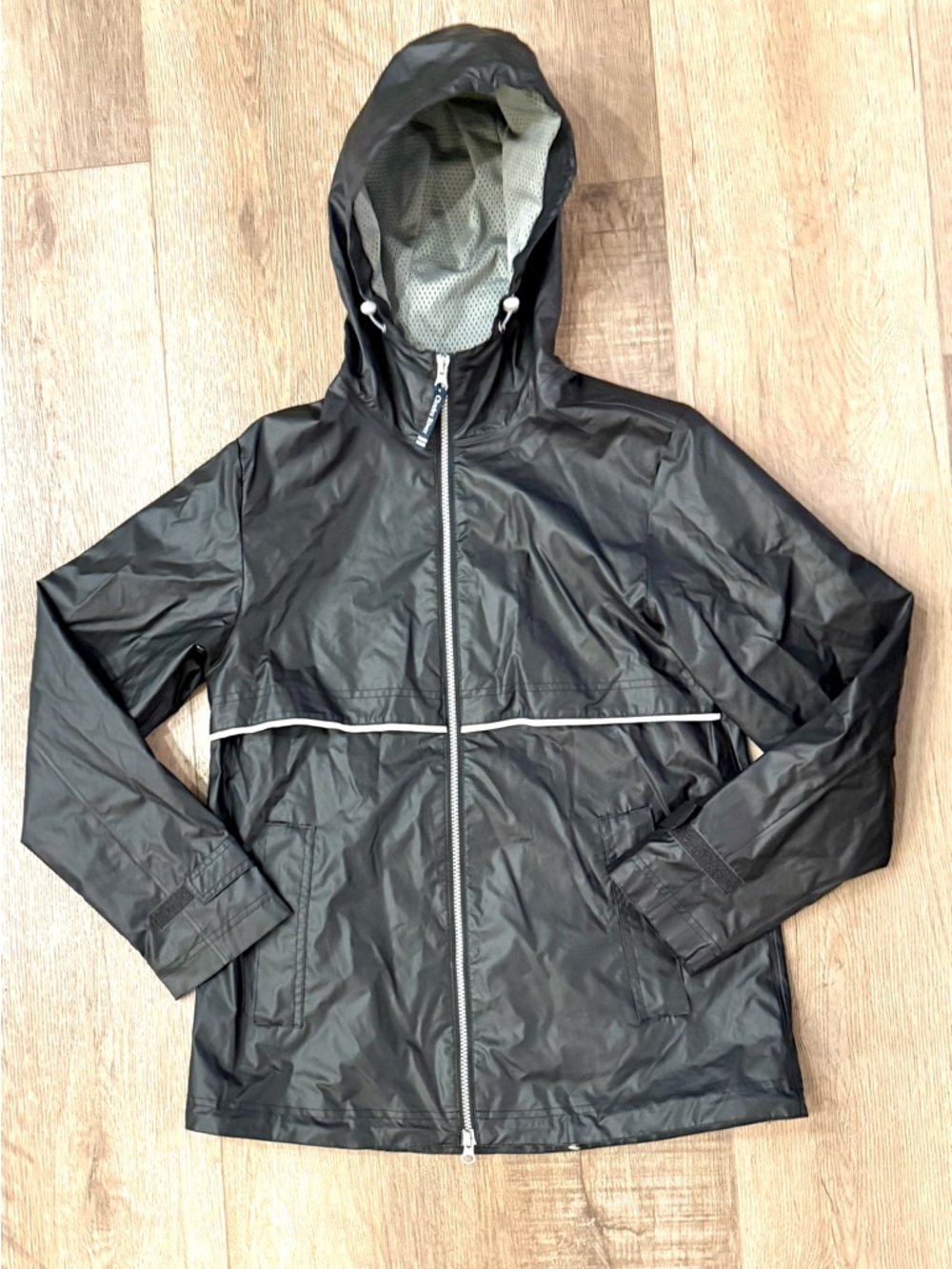 Charles River Womens Rain Jacket Small Black Hooded Lightweight Waterproof Coat